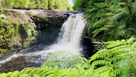 Rio-Bravo-waterfall-panoramic-view-in-tepuhueico-park,-forest-zone,-greenery-and-natural-and-quiet-place-in-Chiloé,-Chile