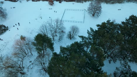 People-Having-Fun-On-Snow-At-The-Park-In-Przymorze,-Gdansk,-Poland