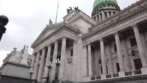Hand-Held-Shot-National-Congress-of-Argentine-Nation-Architecture,-Rainy-Skyline