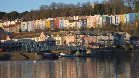 People-Cross-Footbridge-On-Sunny-Day-At-Bristol-Harbourside-4K