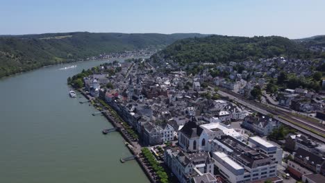 Flying-over-historic-german-town-of-Boppard-by-the-river-Rhine
