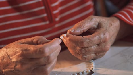 4K-video-of-an-elderly-women-holding-the-holy-rosary-and-praying-next-to-the-Holy-Bible