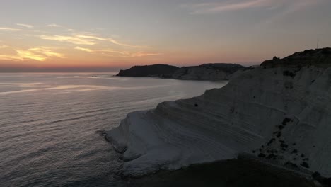 Sicilian-Cliffs-at-Dusk,-Italy---aerial-panoramic-view