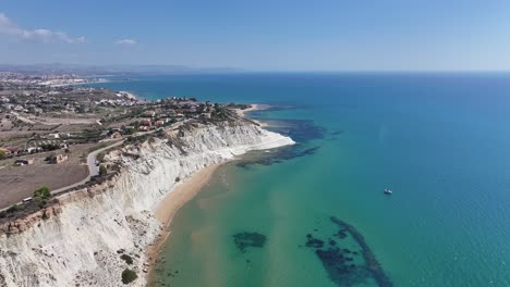 Scala-dei-Turchi-Cliffs,-Sicily-azure-coast,-Italy---aerial-wide-view