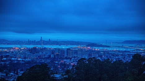Nightfall-over-San-Francisco-and-Oakland,-view-from-Grizzly-Peak