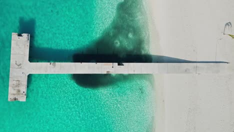 Fischschwärme-Unter-Strandsteg-Im-Klaren-Blauen-Wasser,-Malediven