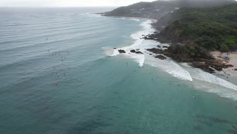 Fisherman's-Lookout-And-The-Pass-Beach-In-Byron-Bay,-Australia---Aerial-Shot