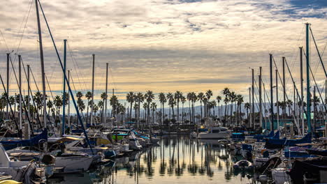 Boats-and-yachts-parked-marina-King-Harbour-California-time-lapse-USA