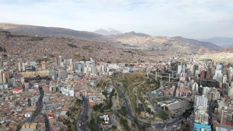 Drone-shot:-La-Paz-skyline-with-the-stunning-presence-of-Mt