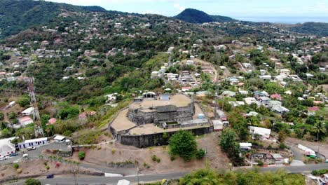 High-angle-aerial-dolly-to-historic-Fort-Frederick-in-Grenada