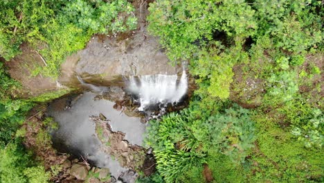 Waterfalls-in-tropical-forest,-aerial-top-down-view