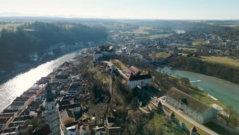 Burghausen-Drone-Video-of-the-Castle-and-the-River-Salzsach