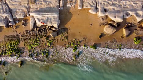 Fly-over-beach-left-to-right-move-Birds-eye-shot-from-the-wonderful-aerial-landscape-of-marine-nature-coastal-beach-tourist-destination-iconic-natural-landmark-in-Iran-culture-experience-taste-travel