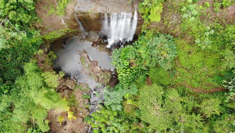 Waterfalls-in-tropical-rainforest-aerial,-Mt
