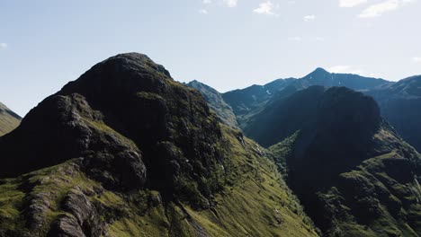 Aerial-shot-of-Scotland's-famous-highlands-on-a-sunny-day