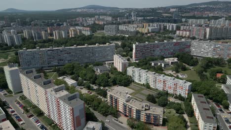 Aerial-view-of-Condo-complex-on-sunny-summer-day-in-Petrzalka,-Bratislava,-Slovakia