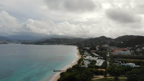 Tropical-beach-in-Caribbean-Sea,-Grenada-aerial-establisher