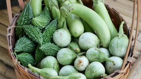Variety-Kinds-of-Vegetable-Crops-in-Basket,-Close-Up