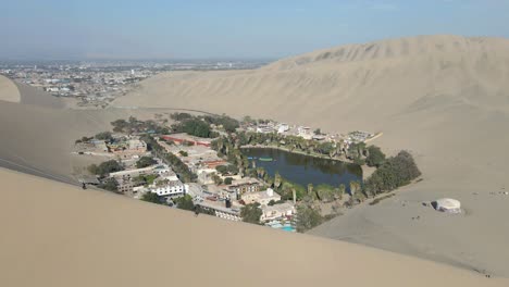 Embark-on-a-drone-voyage-approaching-Huacachina's-oasis