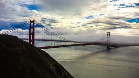 Time-lapse-of-low-clouds-moving-over-the-Golden-gate-bridge-in-San-Francisco,-USA
