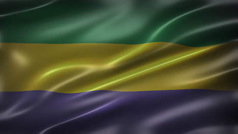 The-Flag-of-Gabonese-Republic,-full-frame,-front-view,-glossy,-fluttering,-elegant-silky-texture,-waving-in-the-wind,-realistic-4K-CG-animation,-sleek,-movie-like-look,-seamless-loop-able