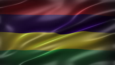 Die-Nationalflagge-Der-Republik-Mauritius,-Vollformat,-Vorderansicht,-Glänzend,-Flattern,-Elegante-Seidige-Textur,-Weht-Im-Wind,-Realistische-4K-CG-Animation,-Schlanker,-Filmähnlicher-Look,-Nahtlos-Schleifbar