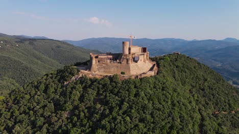 Montsoriu-Castle-perched-on-top-of-Montseny-Natural-Park-mountain-in-Catalonia,-Spain