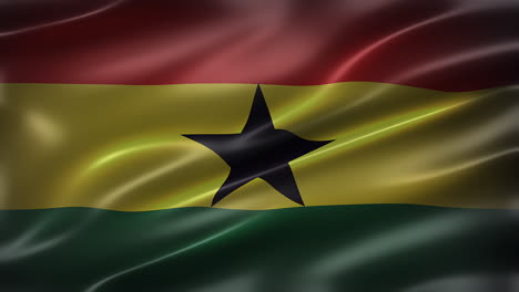 Die-Nationalflagge-Der-Republik-Ghana,-Vollbild,-Vorderansicht,-Glänzend,-Flatternd,-Elegante-Seidige-Textur,-Weht-Im-Wind,-Realistische-4K-CG-Animation,-Schlanker,-Filmähnlicher-Look,-Nahtlos-Schleifbar