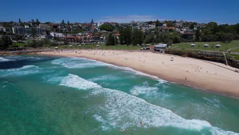 Bronte-Beach-Coastline-In-Sydney,-NSW,-Australia---Aerial-Shot