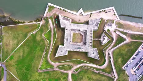 Aerial_4k_top-down-of-Castillo-de-San-Marcos-Monument-in-St-Augustine,-Florida