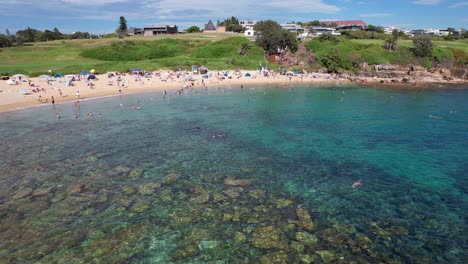 People-At-Little-Bay-Beach-In-Sydney,-New-South-Wales,-Australia---Aerial-Shot