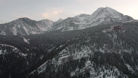 Snowy-Winter-Forest-And-Mountains,-American-Fork-Canyon,-Utah---Aerial-Drone-Shot