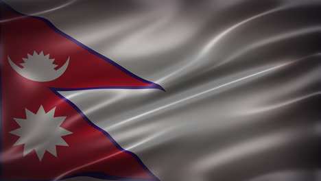 Die-Nationalflagge-Nepals,-Vollformat,-Vorderansicht,-Glänzend,-Flatternd,-Elegante-Seidige-Textur,-Weht-Im-Wind,-Realistische-4K-CG-Animation,-Schlanker,-Filmähnlicher-Look,-Nahtlos-Schleifbar