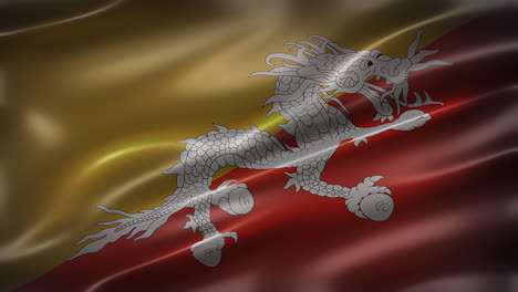 Die-Nationalflagge-Des-Königreichs-Bhutan,-Vollformat,-Vorderansicht,-Glänzend,-Flatternd,-Elegante-Seidige-Textur,-Weht-Im-Wind,-Realistische-4K-CG-Animation,-Schlanker,-Filmähnlicher-Look,-Nahtlos-Schleifbar