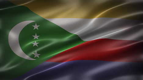 National-Flag-of-the-Union-of-the-Comoros,-full-frame,-front-view,-glossy,-fluttering,-elegant-silky-texture,-waving-in-the-wind,-realistic-4K-CG-animation,-sleek,-movie-like-look,-seamless-loop-able