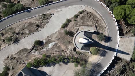 Holy-Madonna-of-Cabeza-pilgrimage-sanctuary-Spain-Rotating-top-down-aerial-view