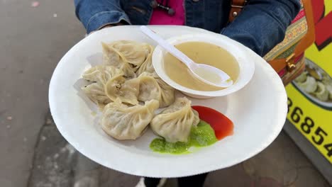 Profile-view-of-Darjeeling-style-chicken-Momo-served-at-a-thermocol-plate