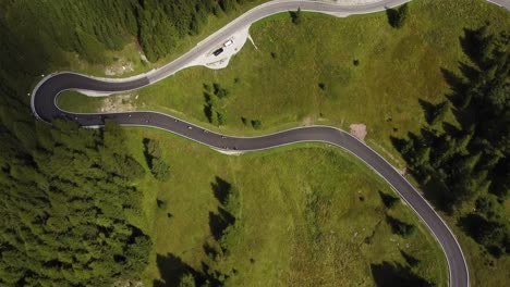 Bird-eye-view-and-reveal-drone-shot-of-The-Great-Dolomites-road-in-Italy