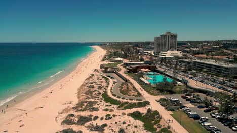 Aerial-Panoramic-of-Scarborough-Beach-and-Foreshore-Leisure-Area,-Australia