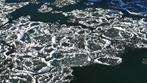 Schwimmende-Eisschollen-Treiben-Sanft-Entlang-Eines-Flusslaufs-In-Island