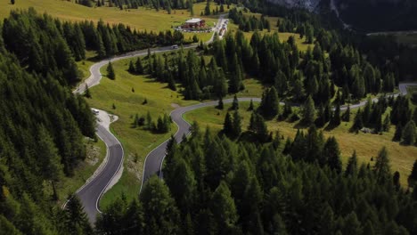 Close-drone-shot-of-The-Great-Dolomites-road-in-Italy