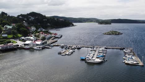 Aerial-View-of-Ljungskile-Boat-Club-in-Bohuslan,-Sweden
