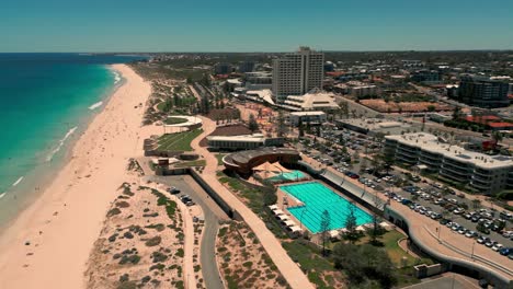 Orbital-View-over-Scarborough-Beach-and-Pool,-Perth,-Australia