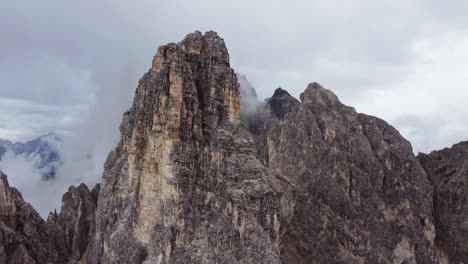 Epic-orbit-drone-shot-of-Cadini-di-Misurina-in-Dolomites,-Italy