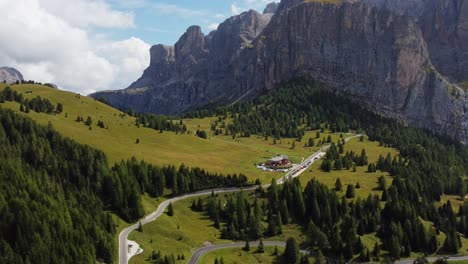 Tilt-down-drone-shot-of-The-Great-Dolomites-road-in-Italy