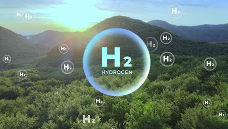 Hydrogen-H2-Bubbles-Over-Dense-Forest-And-Mountains-At-Sunrise