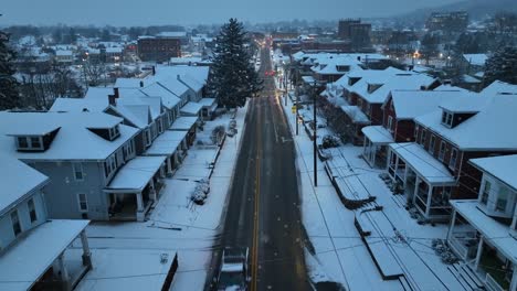 Small-town-in-USA-during-snow-flurries-at-dawn