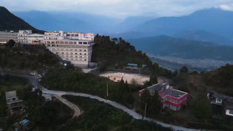 People-On-Mountain-New-Hotel-Annapurna-View-At-Dawn-In-Sarangkot,-Pokhara,-Nepal