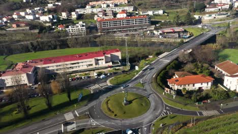Aerial-orbit-establishes-nearly-empty-roundabout-in-Arcos-de-Valdevez-Portugal