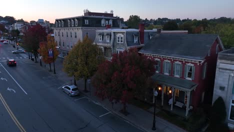 Historic-main-street-of-small-town-in-USA-during-autumn-morning